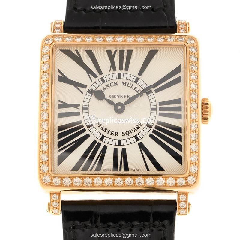 Franck Muller 6002 M B QZ R D 1R - Quartz - 18kt Rose Gold - Diamond Dial - Black Leather Strap